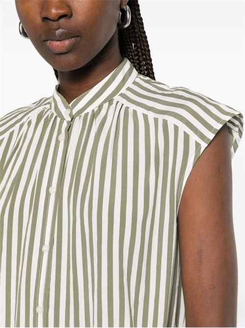 Camicia donna Emme Marella smanicata rigata panna e verde in viscosa EMME Marella | SAIO010